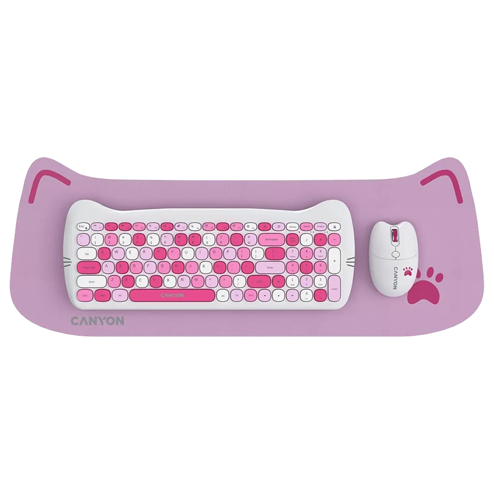 Canyon Wireless Keyboard+Mouse Kitty Edition HSET-W6 Pink