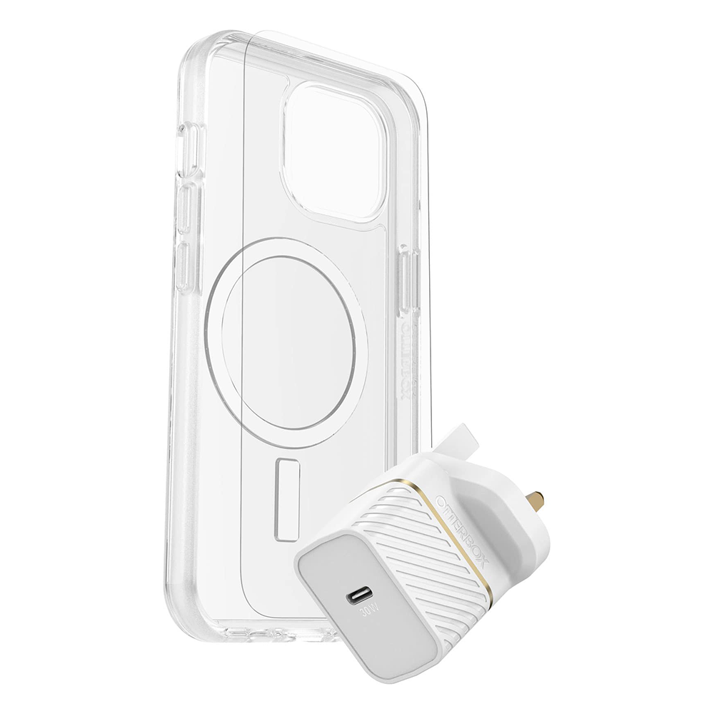 OtterBox KIT for iPhone 15 - Symmetry+ Clear Cover with MagSafe / Glass Screen Protector / 30W Charger