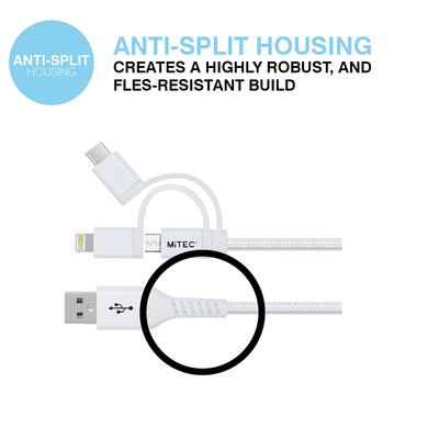 MiTEC MiPOWER Universal Lightning | USB-C | Micro USB to USB-A Braided Cable - 2m