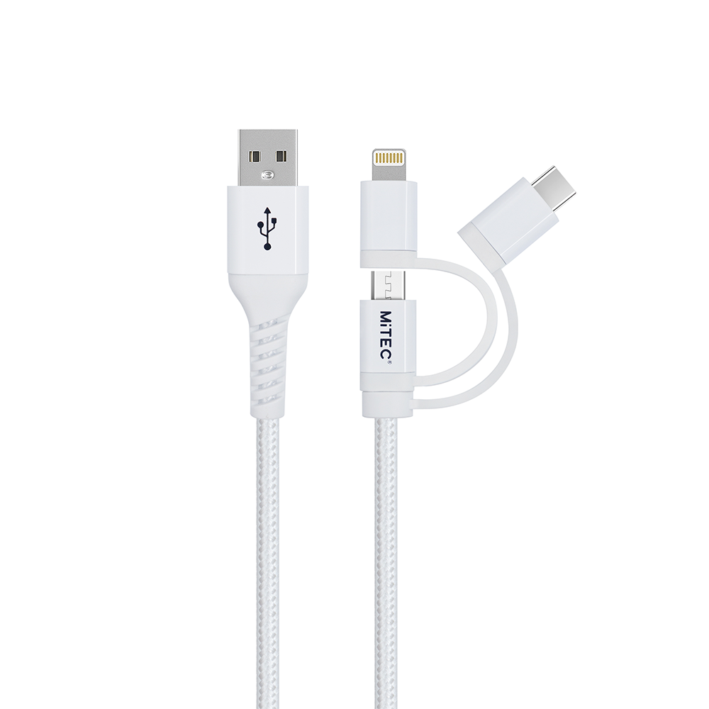 MiTEC MiPOWER Universal Lightning | USB-C | Micro USB to USB-A Braided Cable - 2m