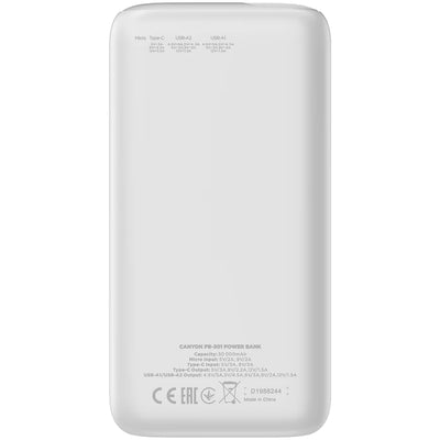 Canyon Power Bank PB-301 LED 30000 mAh PD 20W White