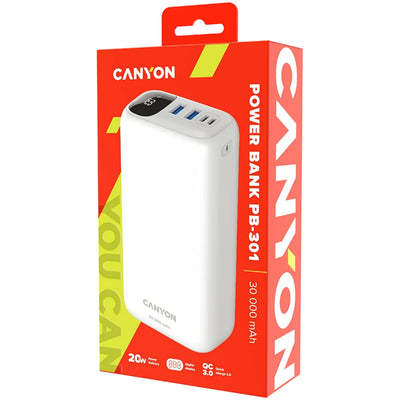 Canyon Power Bank PB-301 LED 30000 mAh PD 20W White