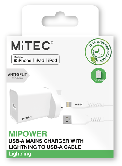 MiTEC MiPOWER 20W Mains Charger with Lightning Cable - White