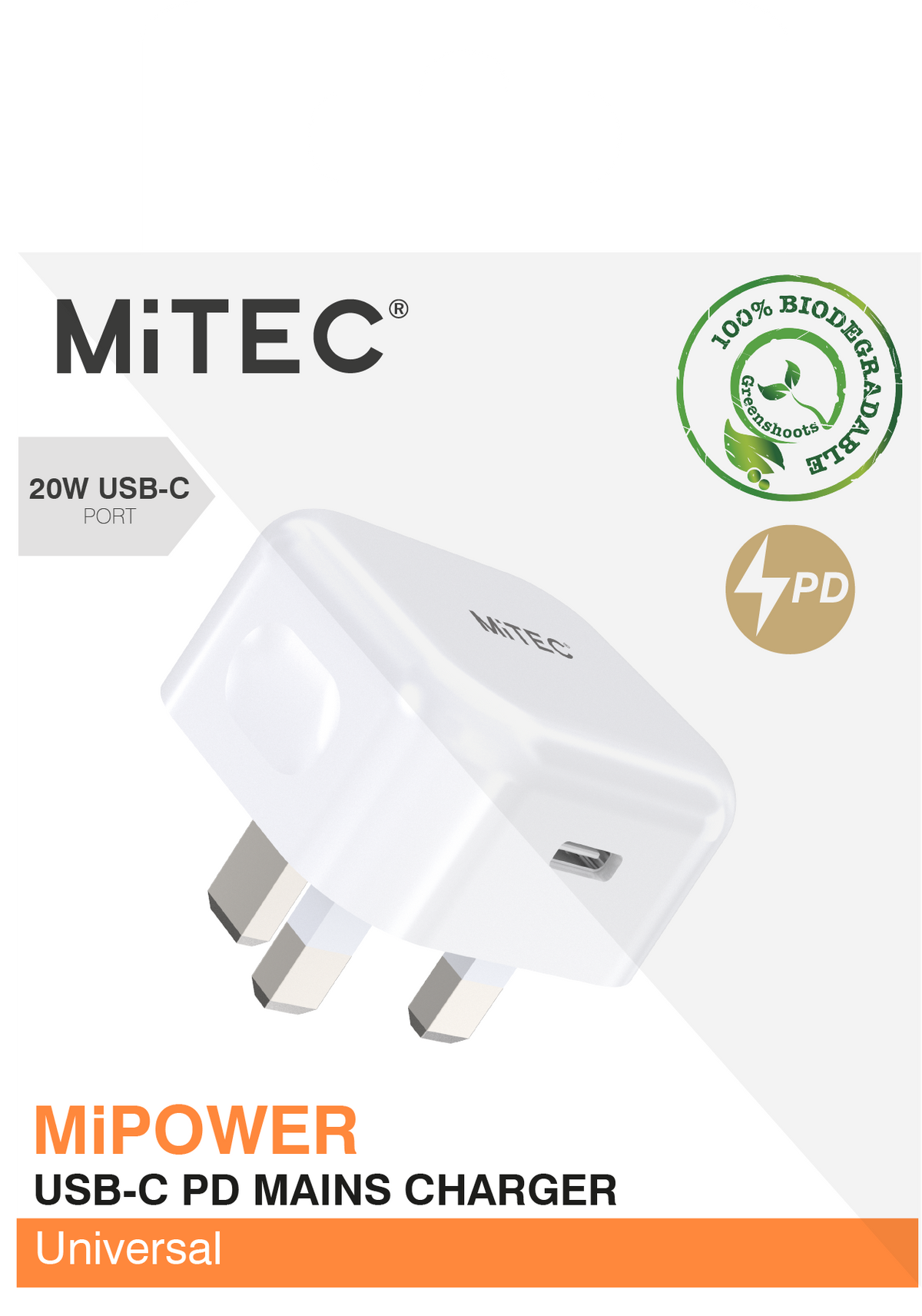 MiTEC MiPOWER 20w Mains Charger - White