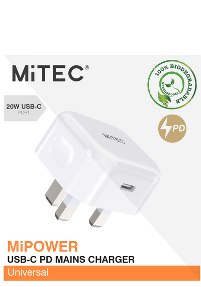 MiTEC MiPOWER 20w Mains Charger - White