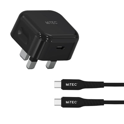 MiTEC MiPOWER Mains Charger with Type-C Cable - Black