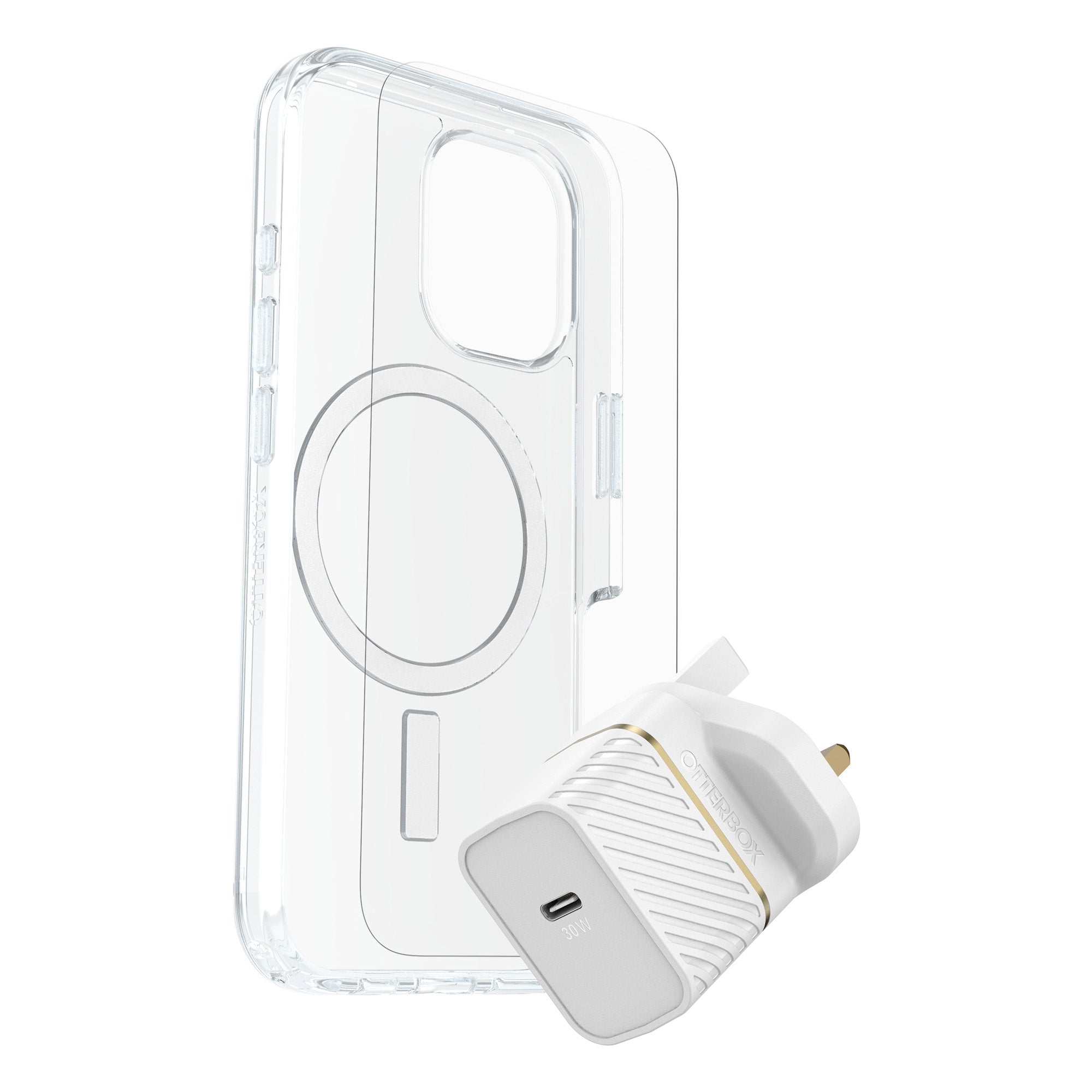 OtterBox KIT for iPhone 16 Pro Max - Symmetry+ Clear Cover with MagSafe / Glass Screen Protector / 30W Charger